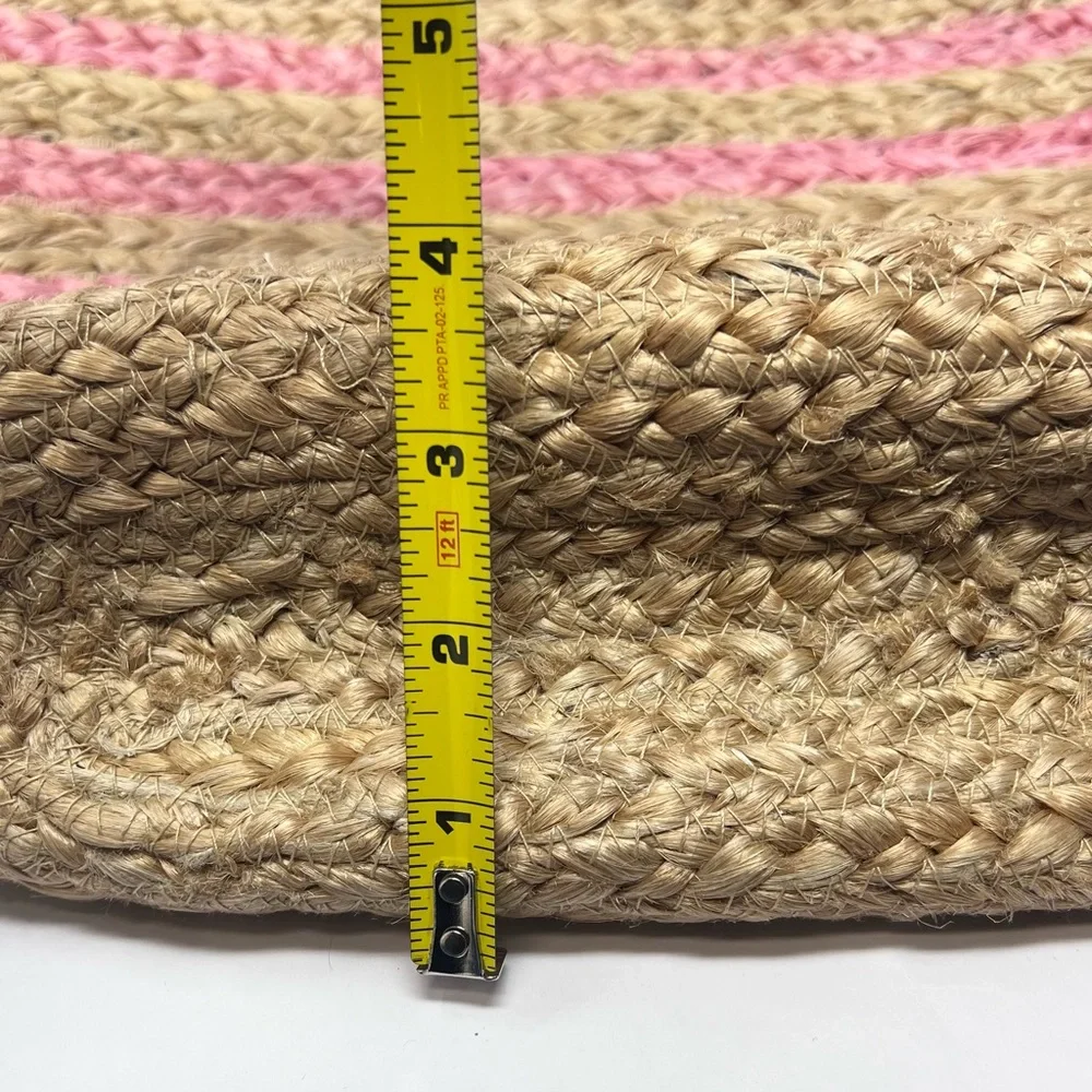 NWT Antik Kraft Natural and Pink Striped Jute Tote with Wooden Handles - Picture 10 of 10